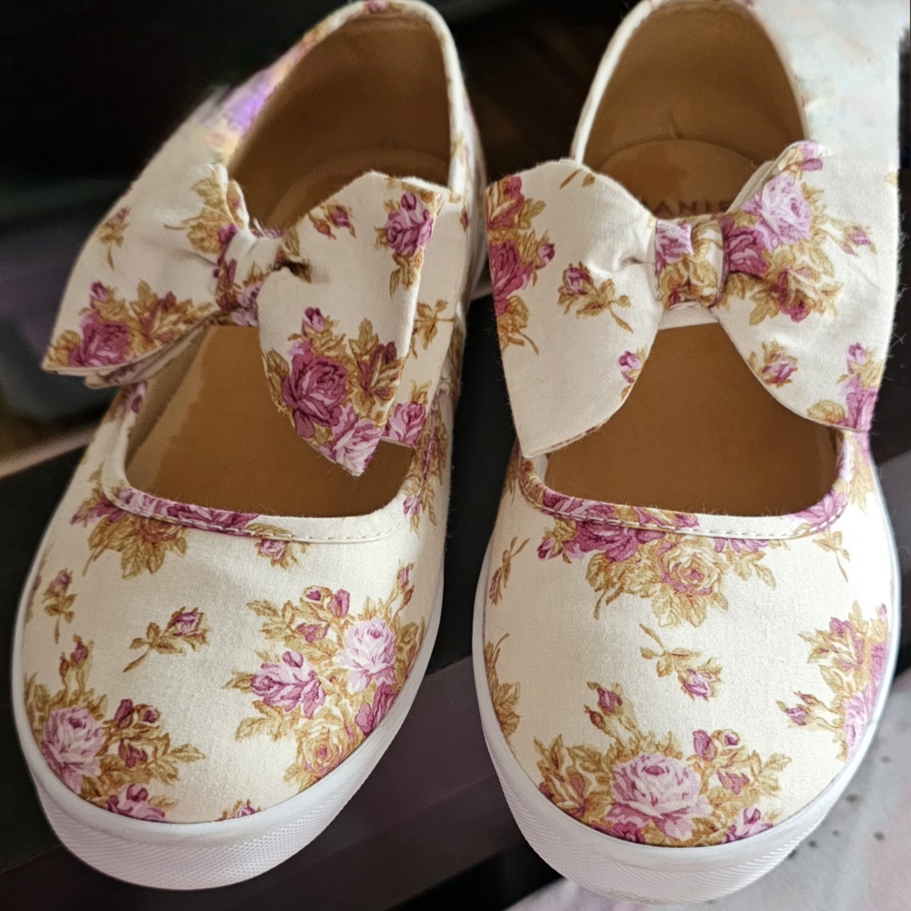 Janie and Jack Cream Pink Floral Sneakers